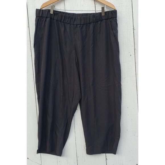 Eileen Fisher Womens Black Stretchy Waist Wide Leg Capri Pants Sz 1X